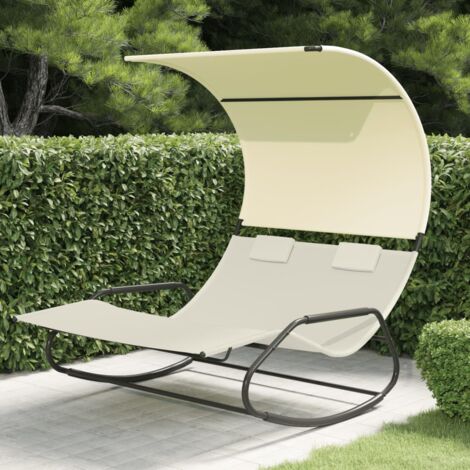 Lettino da giardino doppio 197x40h cm in legno con tetto mobile