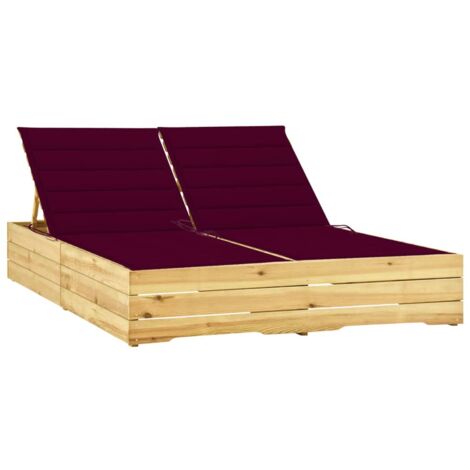 Lettino Prendisole Doppio e Cuscini Rosso Vino Pino Impregnato vidaXL