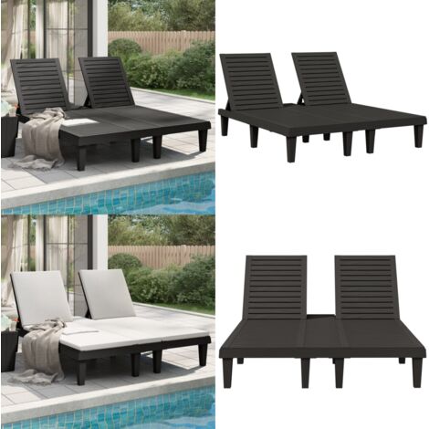 Lettino Prendisole Doppio Nero 155x138x83 cm in Polipropilene - Schienale regolabile - Polipropilene