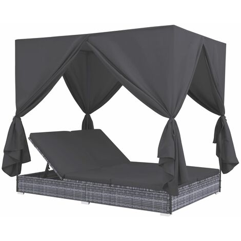 Lettino Prendisole elegante + Tende laterali in Polyrattan schienale reclinabile
