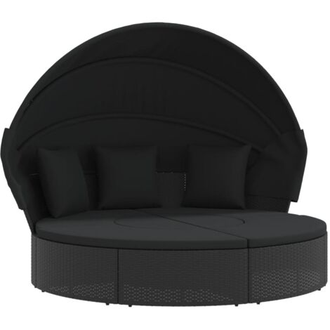 Lettino Prendisole Esterno Tetto e Cuscini Nero in Polyrattan vidaXL