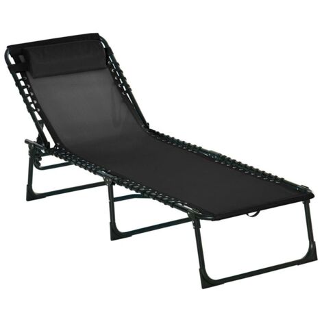 LETTINO PRENDISOLE IN ACCIAIO E TESSUTO TRASPIRANTE CON SCHIENALE RECLINABILE. 197X58X26 CM. NERO