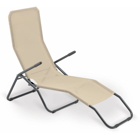 Lettino Prendisole in Acciaio e Textilene Beige