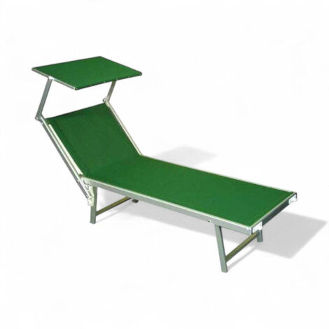 Lettino prendisole in alluminio pieghevole con parasole in tessuto texilene verde 61x184xH38/100 cm