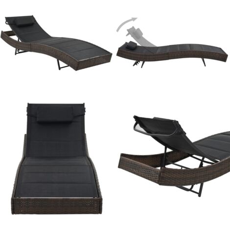 Lettino Prendisole in Polyrattan e Textilene Marrone - Polyrattan - Textilene