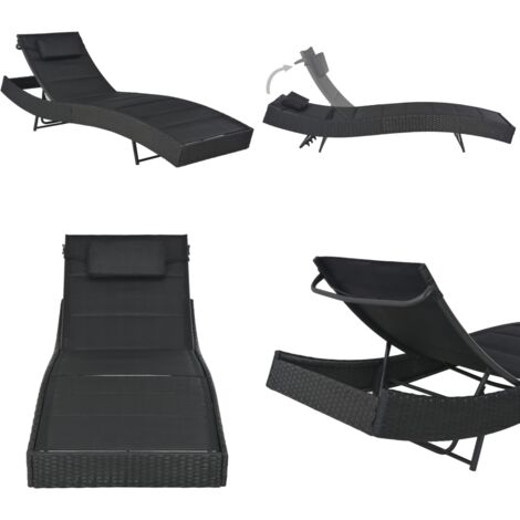 Lettino Prendisole in Polyrattan e Textilene Nero - Rattan PE - Textilene