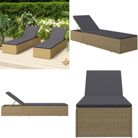 Lettino Prendisole in Polyrattan Marrone e Grigio Scuro - Sdraio da giardino - Lettino da piscina