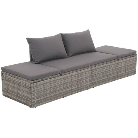Lettino prendisole in robusto rattan 195x60 cm dotato di cuscini vari colori colore : Grigio