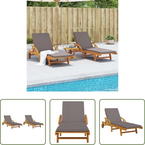 Lettino prendisole -  Lettini 2 pz con Cuscini 200x68x83 cm Legno Massello di Acacia