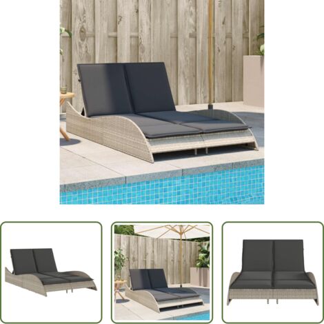 Lettino prendisole -  Lettino con Cuscini Grigio Chiaro 114x205x73 cm in Polyrattan