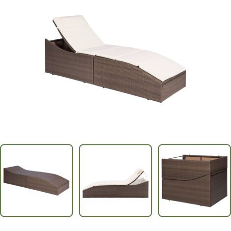 Lettino prendisole -  Lettino con Cuscino in Polyrattan Marrone