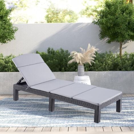 IZTOSS Lettino prendisole - Lettino Sdraio Solare - Poltrona lounge - Resina simil rattan intrecciato - Cuscino - Schienale regolabile - Grigio brillante