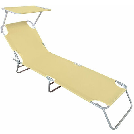 Lettino Prendisole Pieghevole con Schienale Regolabile e Parasole Beige