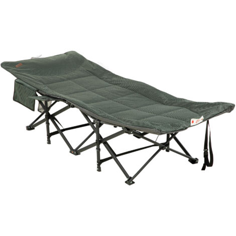 Lettino prendisole pieghevole con schienale regolabile e portabicchiere, portata massima 120 kg, dimensioni 68 x 190 x 48 cm, colore grigio.