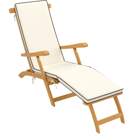 Lettino prendisole pieghevole in legno, lettino da giardino con poggiapiedi, materassino, sedia a sdraio, portata fino a 160 kg, teak