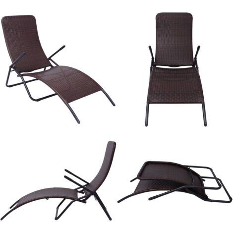Lettino Prendisole Pieghevole in Polyrattan Marrone - Sedia a sdraio - Lettino pieghevole