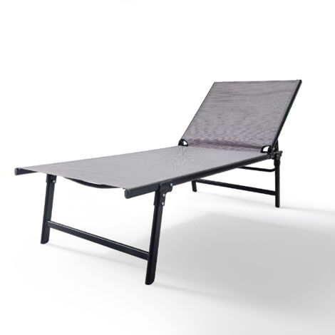 Lettino Prendisole Pieghevole Professionale in Acciaio e Textilene 182x63 cm – Schienale Regolabile 5 Posizioni, Struttura Robusta, Ideale per Giardino, Piscina e Relax Grigio