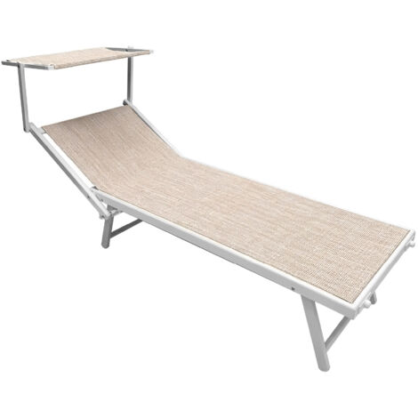 Lettino Prendisole Professionale Pieghevole e Impilabile con Parasole Regolabile, Schienale Reclinabile 2 Posizioni, Struttura in Alluminio, Tessuto Impermeabile UV Resistente, Portata 110 Kg Beige