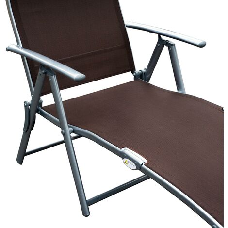 Lettino Prendisole Relax Reclinabile Pieghevole Telaio in Metallo Marrone 137x63.5x100.5 cm