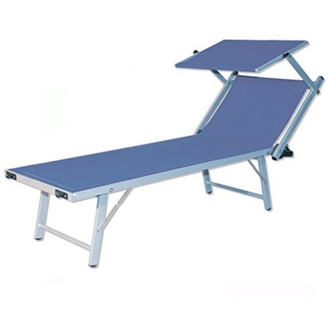 lettino fisso blu con parasole prendisole in alluminio per mare e piscina