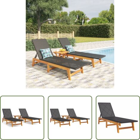 Lettino prendisole -  Set Mobili da Giardino 3 pz Polyrattan e Legno Massello Acacia