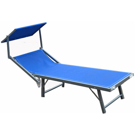Lettino Prendisole Tessuto in Texilene con Parasole Blu Ibiza
