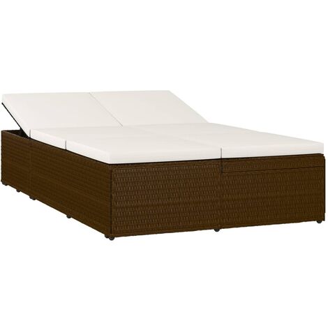 Lettino Prendisole Trasformabile con Cuscino Polyrattan Marrone vidaXL