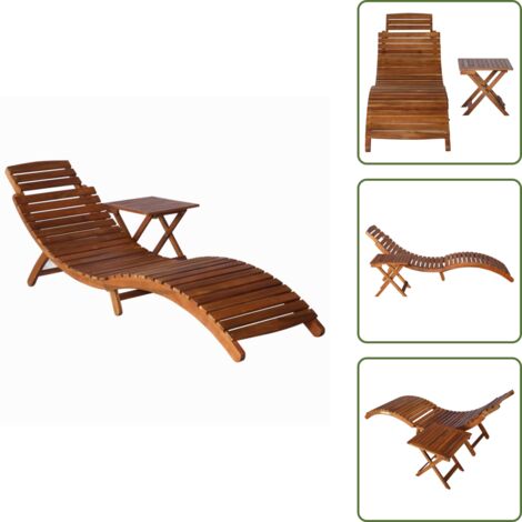 Lettino prendisole - vidaXL Lettino Prendisole con Tavolino Legno Massello Acacia Marrone - Lettino pieghevole