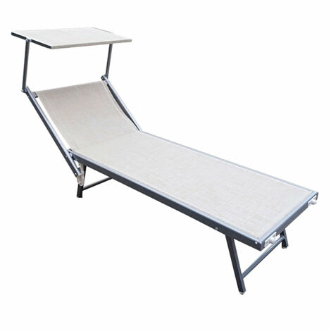 Lettino sdraio da giardino in alluminio con tettuccio e schienale regolabile -  Beige