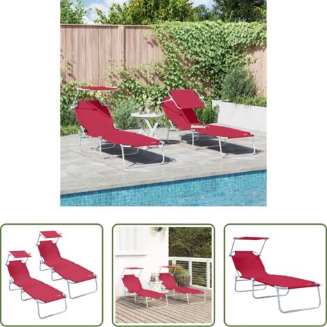Lettino sdraio -  Lettino da sole 2 pcs Rosso 58 x 188 x 77cm Poliestere