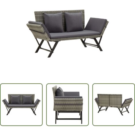 Lettino sdraio - Panchina da Giardino con Cuscini 176 cm in Polyrattan Grigio