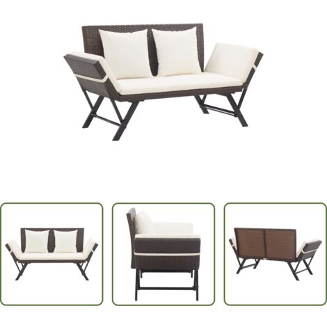 Lettino sdraio -  Panchina da Giardino con Cuscini 176 cm Marrone in Polyrattan