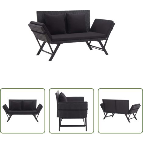 Lettino sdraio -  Panchina da Giardino con Cuscini 176 cm Nera in Polyrattan