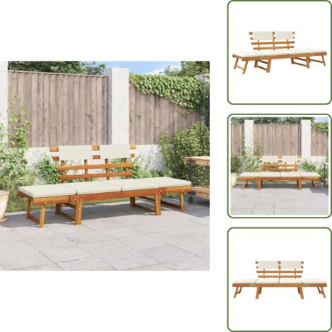 Lettino sdraio reversibile - vidaXL Panca da Giardino con Cuscini 2-in-1 190 cm in Massello Acacia - Panca da giardino in legno
