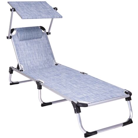Lettino sdraio richiudibile con tettuccio SOLARIS in alluminio e textilene Blu Denim