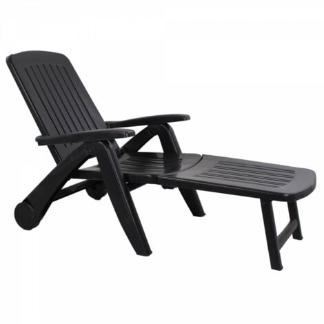 Lettino / Sdraio / Sedia pieghevole con ruote in Polyrattan per Esterno - Mod. Barbuda Antracite