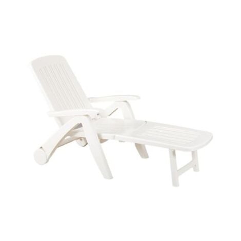 Lettino / Sdraio / Sedia pieghevole con ruote in Polyrattan per Esterno - Mod. Barbuda Bianco