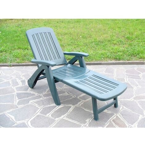 GRECOSHOP Lettino / Sdraio / Sedia pieghevole con ruote in Polyrattan per Esterno - Mod. Barbuda Verde