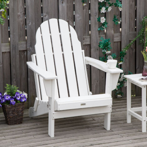 Lettino sedia da giardino Adirondack pieghevole in HDPE bianco 75x87x93 cm, ergonomico e resistente alle intemperie
