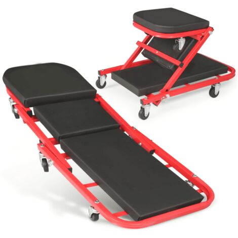 LETTINO SOTTO AUTO MACCHINA 2 IN 1 SGABELLO CARRELLO MECCANICO OFFICINA 010ox