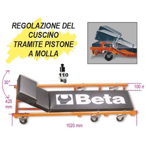Lettino sottomacchina BETA 3000L con 6 ruote - schienale e poggiatesta regolabili