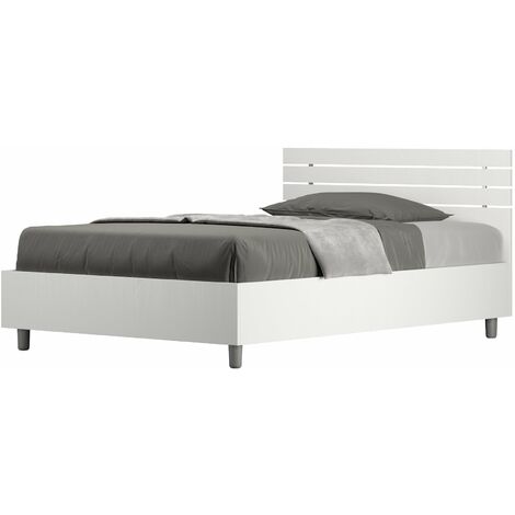 Letto 1 Piazza e Mezzo 120x190 cm con Rete Ankel Testata Doghe Dritta Bianco Frassino