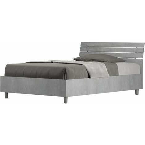 Letto 1 Piazza e Mezzo 120x190 cm con Rete Ankel Testata Doghe Inclinata Cemento