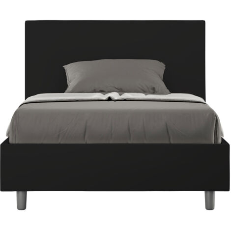 Letto 1 Piazza E Mezzo 120x190 cm con Rete con Testata Liscia in Similpelle Adele Nero
