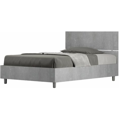 Letto 1 Piazza e Mezzo 120x190 cm con Rete Demas Testata Dritta Cemento