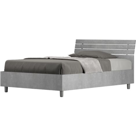 Letto 1 Piazza e Mezzo 120x190 cm con Rete e Contenitore Ankel Testata Doghe Inclinata Cemento
