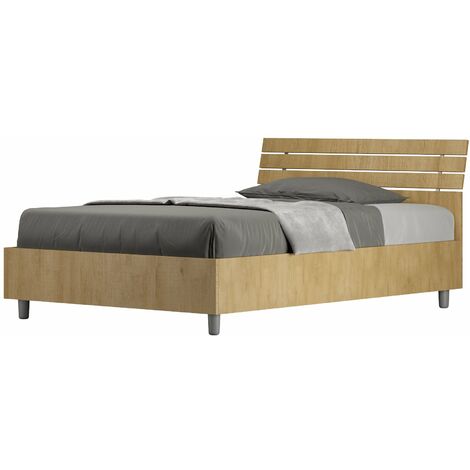 Letto 1 Piazza e Mezzo 120x190 cm con Rete e Contenitore Ankel Testata Doghe Inclinata Quercia