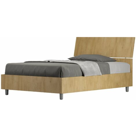 Letto 1 Piazza e Mezzo 120x190 cm con Rete e Contenitore Demas Testata Inclinata Quercia