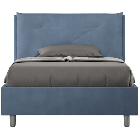 Letto 1 Piazza E Mezzo 120x190 cm con Rete e Contenitore Imbottito in Microfibra Appia Large Blu