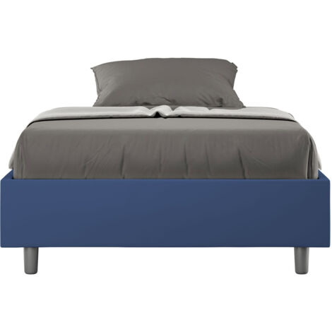Letto 1 Piazza E Mezzo 120x190 cm con Rete e Contenitore Senza Testata Imbottito in Similpelle Azelia Blu